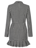 BLACK & WHITE HOUNDSTOOTH RUFFLE BOTTUM MINI DRESS