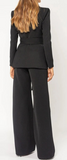 BLACK V NECK BELTED 2 PIECE PANT SUIT SET