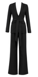 BLACK V NECK BELTED 2 PIECE PANT SUIT SET