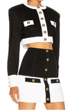 BLACK & WHITE BUTTON DETAIL 2 PIECE SKIRT SUIT SET