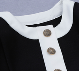 BLACK & WHITE BUTTON DETAIL 2 PIECE SKIRT SUIT SET