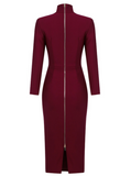 RED WINE TURTLENECK BACK ZIP DRESS