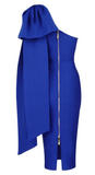 BLUE LARGE BOW SHOULDER MIDI DRESS