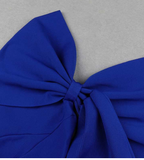 BLUE LARGE BOW SHOULDER MIDI DRESS