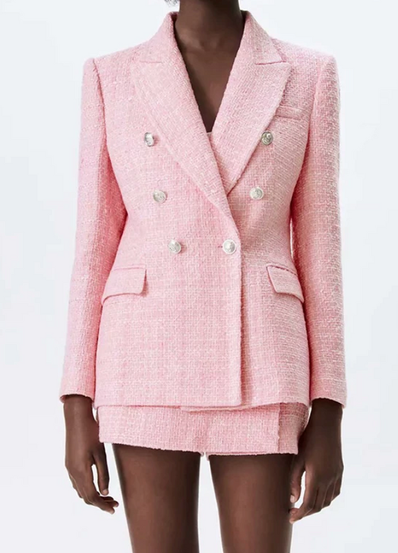 PINK TWEED BLAZER AND SKORT 2 PIECE SET