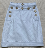 LIGHT BLUE DENIM SKIRT HIGH WAIST GOLD BUTTON & CHECKER DETAIL