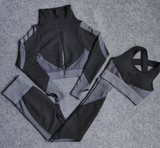 SEAMLESS HIGH WAIST LEGGING, PUSH UP SPORTS BRA & CROPPED ZIP JACKET 3 PIECE FITNESS SET