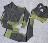 SEAMLESS HIGH WAIST LEGGING, PUSH UP SPORTS BRA & CROPPED ZIP JACKET 3 PIECE FITNESS SET