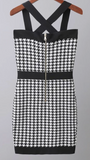 HOUNDSTOOTH BUTTON DETAIL KNIT MINI DRESS