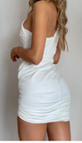 WHITE ONE SHOULDER RUCHED MINI DRESS