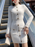 WINTER WHITE SOFT LONG SLEEVE BUTTON DETAIL DRESS